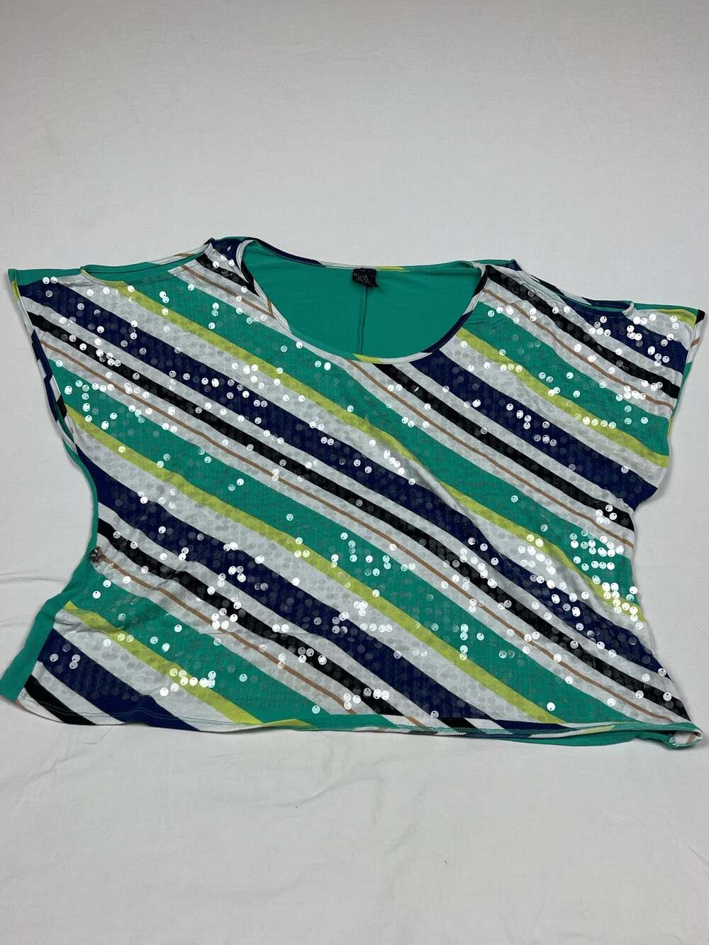 Faded Glory Women's Plus Size 4X Cold Shoulder Sequined Diagonal Stripe Top